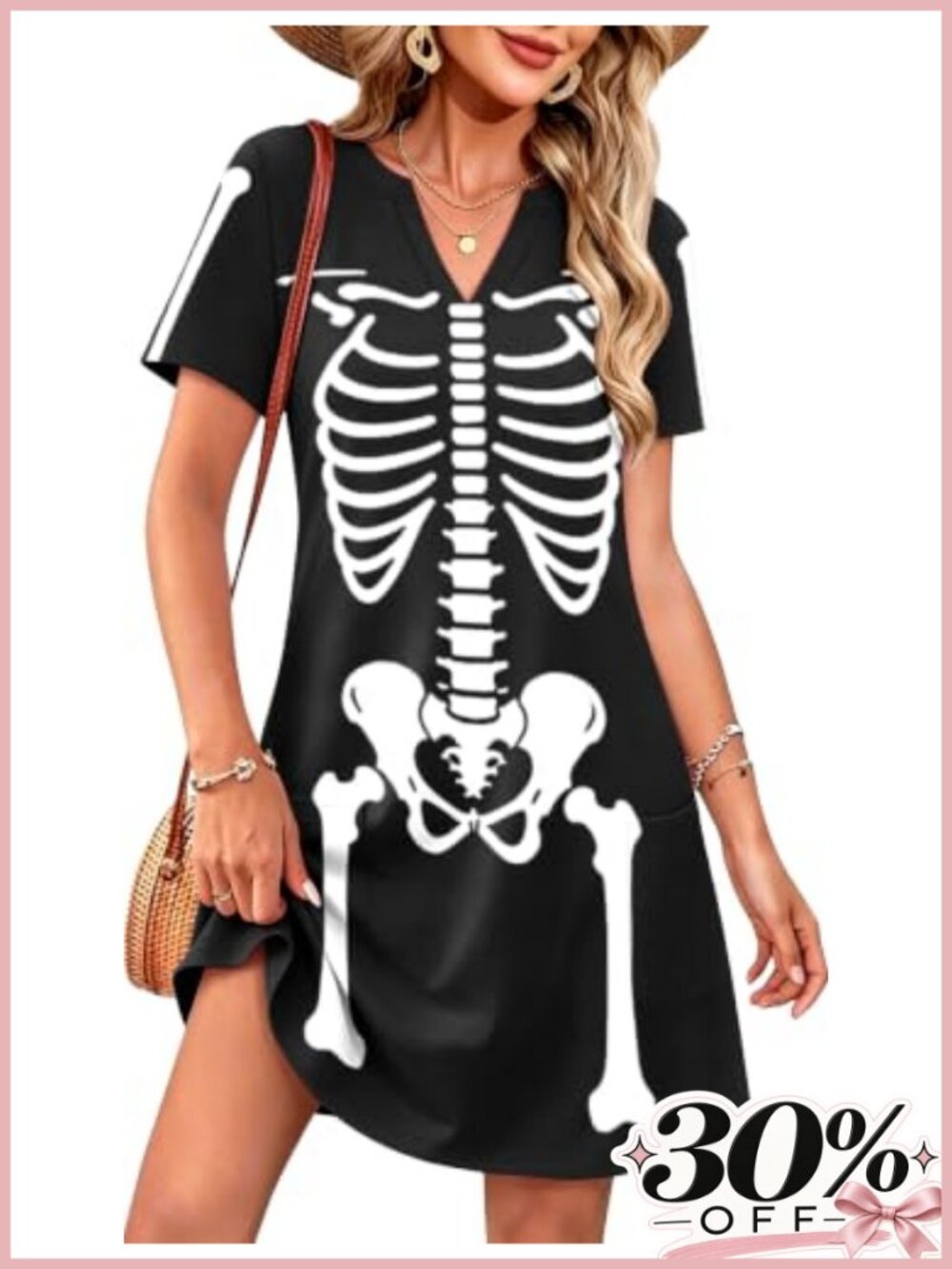 Women's Halloween A-Line Dress with Pockets Ghost Pumpkin Graphic